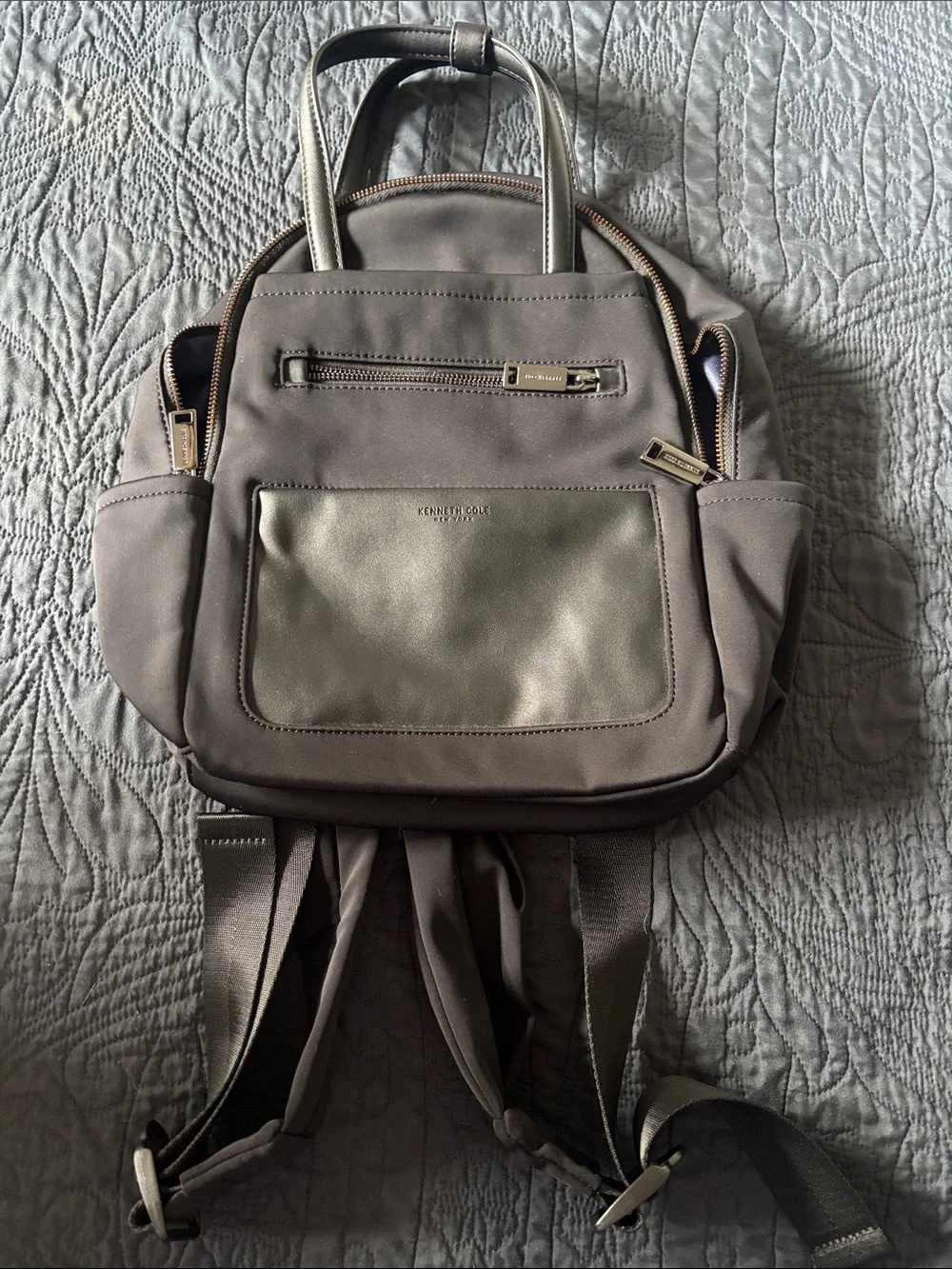 Kenneth Cole Black Nylon Backpack with Metallic Accent